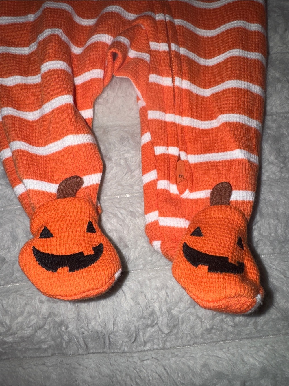 Carter's Orange & White Striped Pumpkin Footed One-Piece Pajamas - Picture 6 of 8